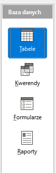 Grafika przedstawia fragment menu Baza danych z zaznaczoną opcją Tabele.