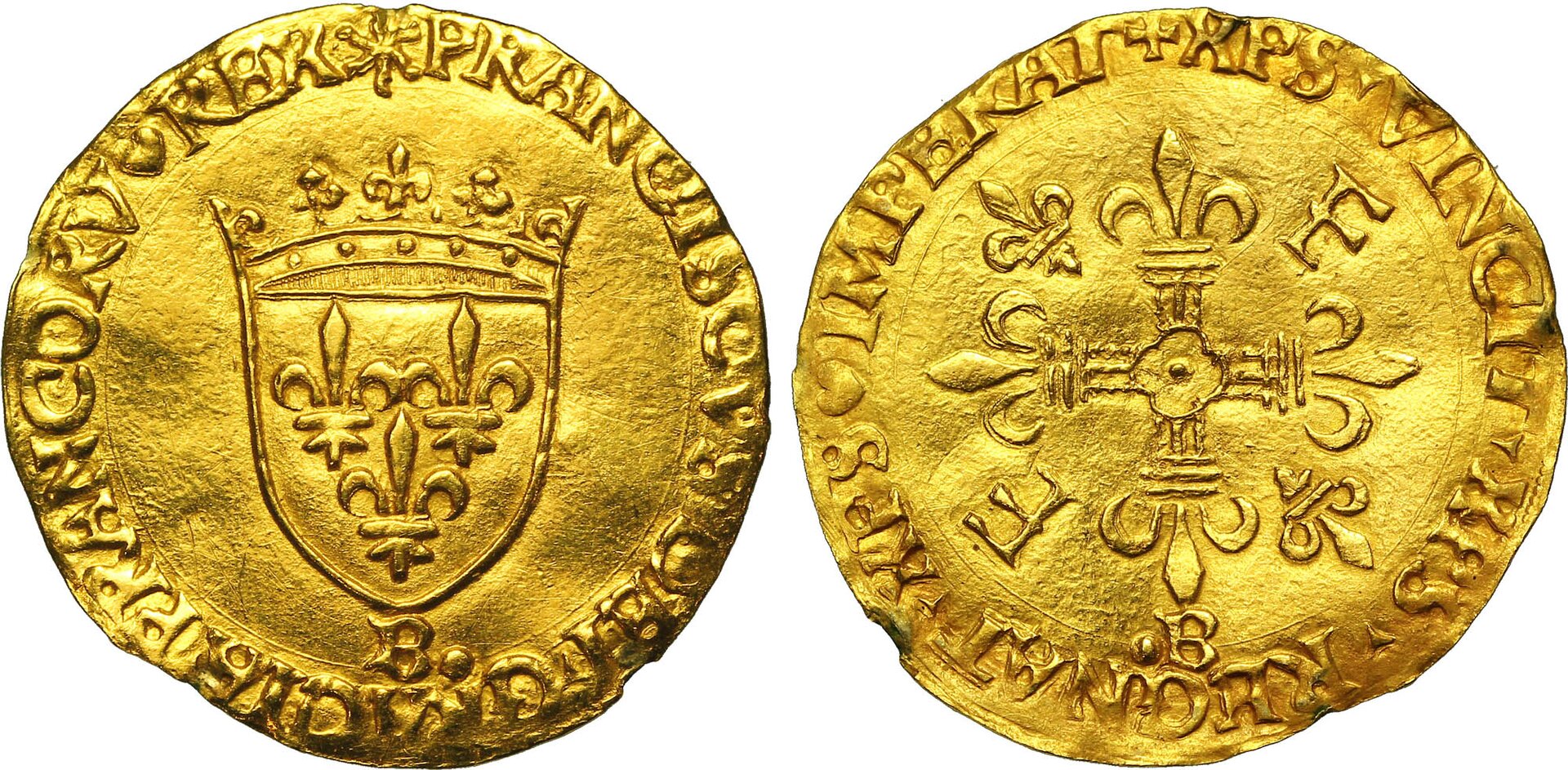 Francuska złota moneta – écu (denier d’or a l’ecu, w skrócie Ecu d’or, czyli złota tarcza). Ostatnią monetę wybito w 1793 r. Źródło: cgb.fr, Francuska złota moneta – écu (denier d’or a l’ecu, w skrócie Ecu d’or, czyli złota tarcza). Ostatnią monetę wybito w 1793 r. , licencja: CC BY-SA 3.0.