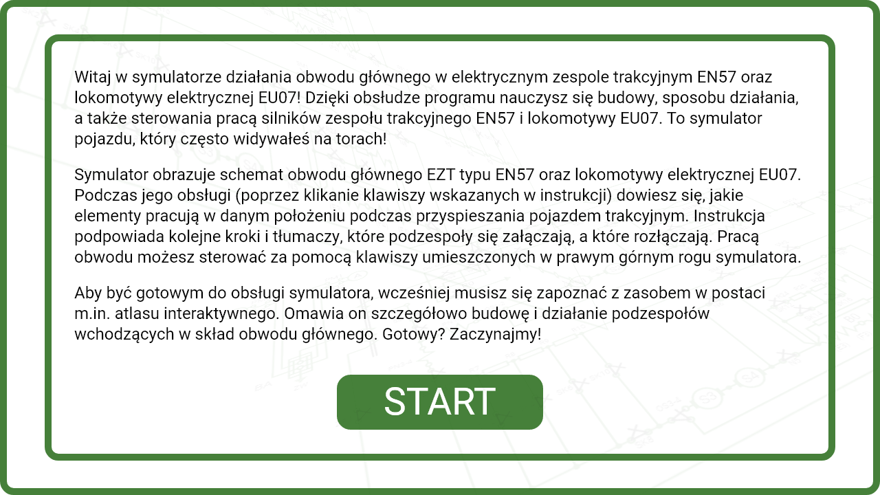 Drugi ekran startowy symulatora