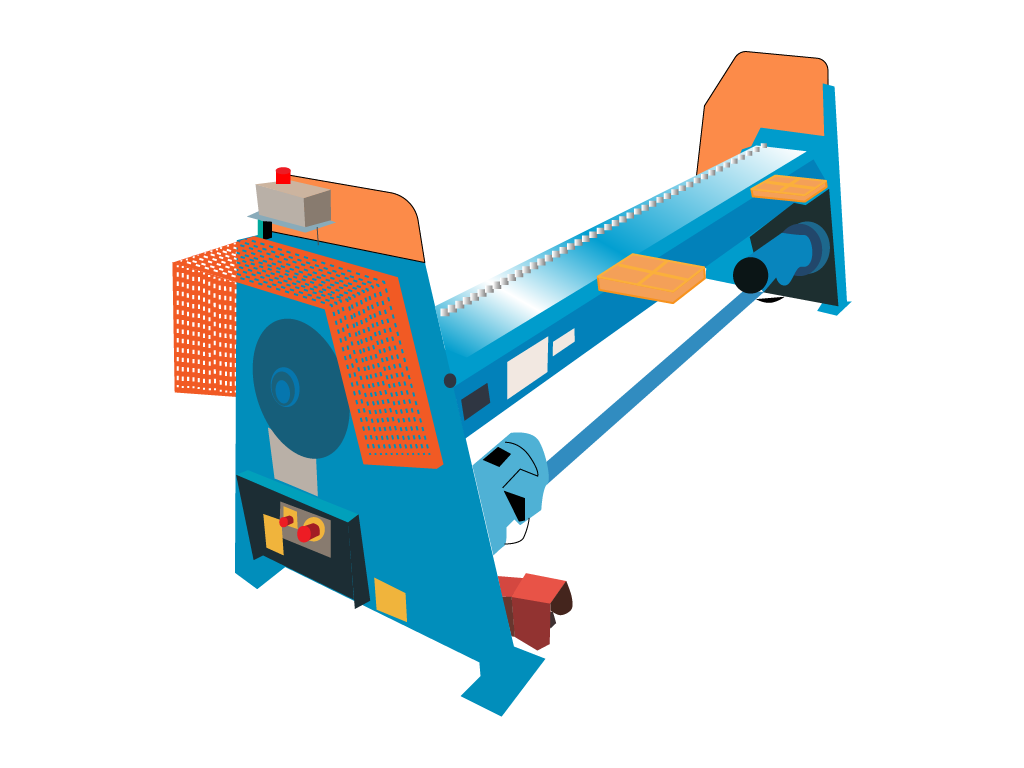 Zdjęcie przedstawia maszynę do gięcia siatek zbrojeniowych w kolorze niebieskim.