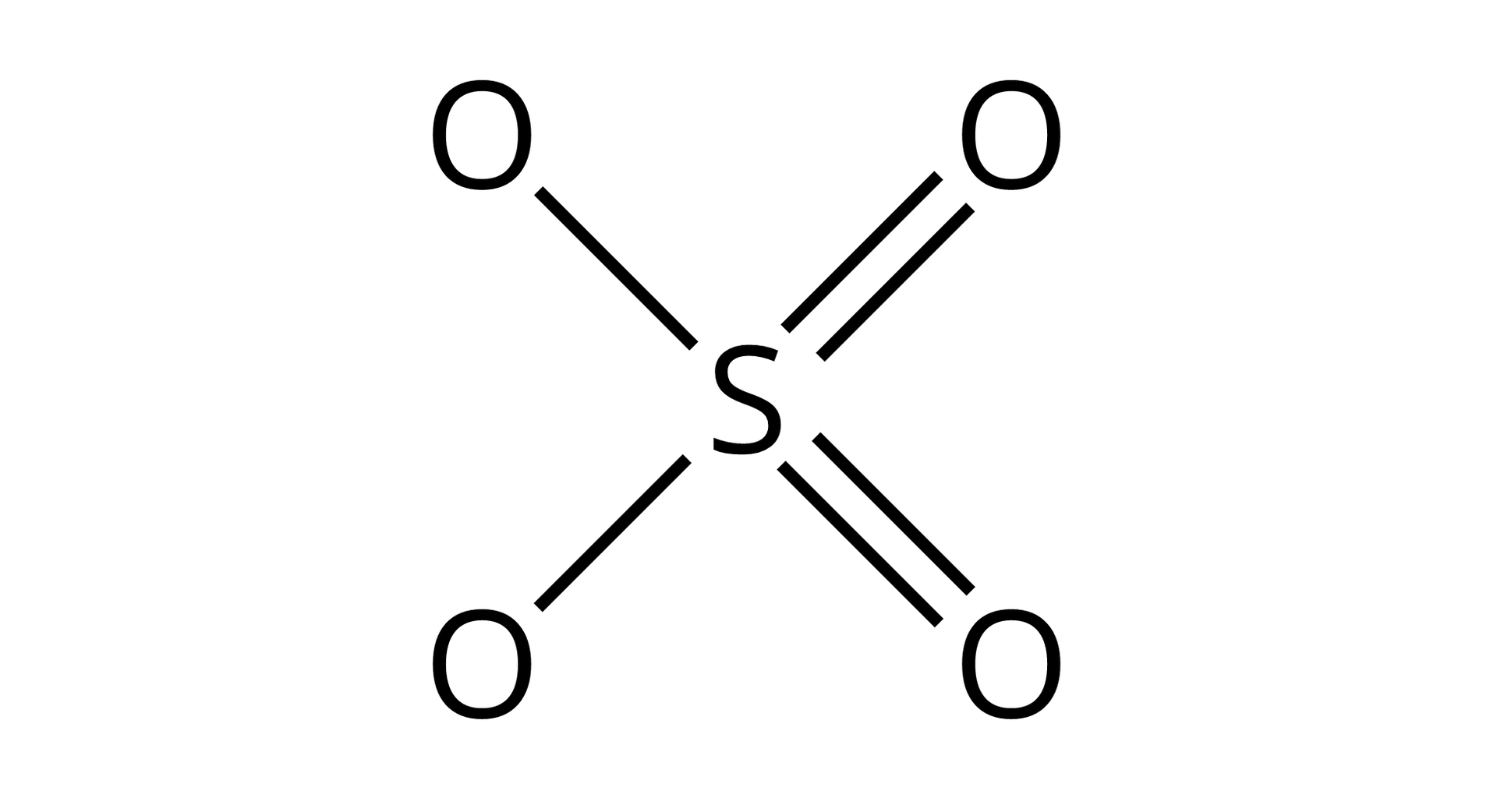 Ilustracja przedstawiająca atom siarki S, od którego poprowadzono dwa wiązania podwójne i dwa wiązania pojedyncze łączące go z atomami tlenu.