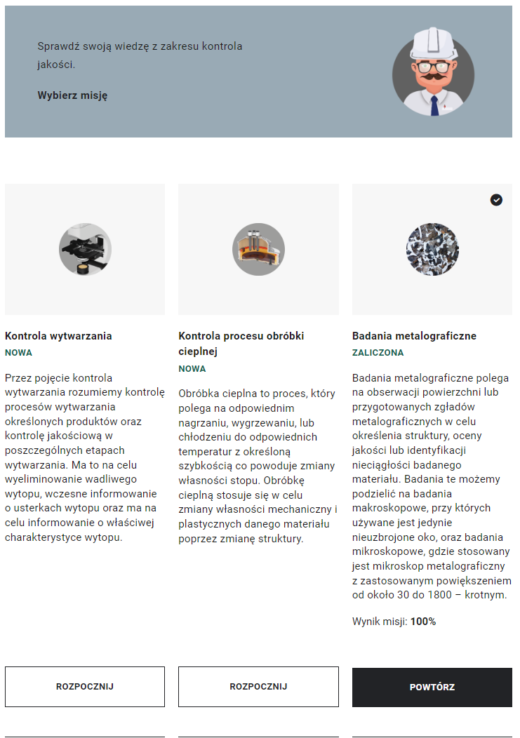 Ekran startu i powtórzenia misji