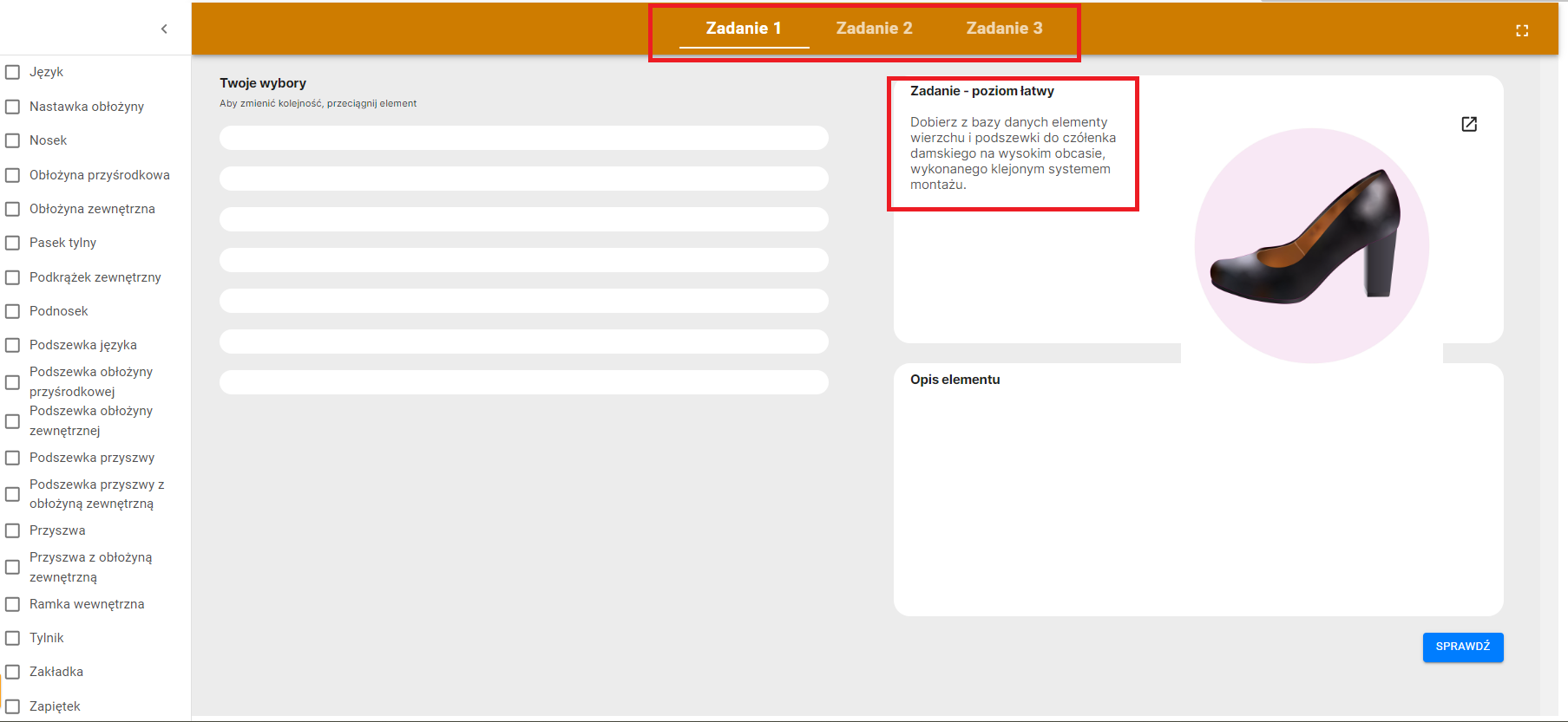 Ekran startowy programu ćwiczeniowego