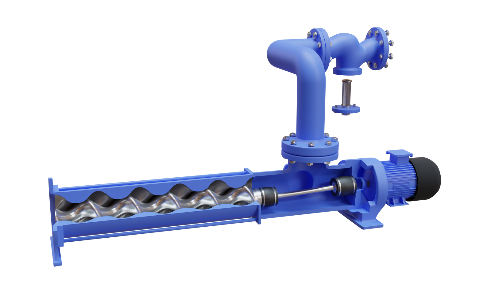 Na ekranie widoczna jest pompa śrubowa. Pompa śrubowa działa w oparciu o specjalną śrubę ślimakową, która obracając się wymusza transport zasysanej cieczy.Widoczna na ilustracji pompa śrubowa składa się z cylindra w orientacji poziomej. W lewej części cylindra znajduje się świder. Obudowa wokół świdra posiada kształt taki, aby świder mógł swobodnie się poruszać. Na prawo od świdra znajduje się ramię wymuszające ruch. Ramię z prawej strony przymocowane jest do silnika. Od cylindra na wysokości ramienia wymuszającego ruch poprowadzona jest rura w kształcie fajki. Rura poprowadzona jest w prawą stronę, ale posiada otwór skierowany w dół. Do otworu wprowadzany jest element w kształcie krążka z walcem w orientacji pionowej.
