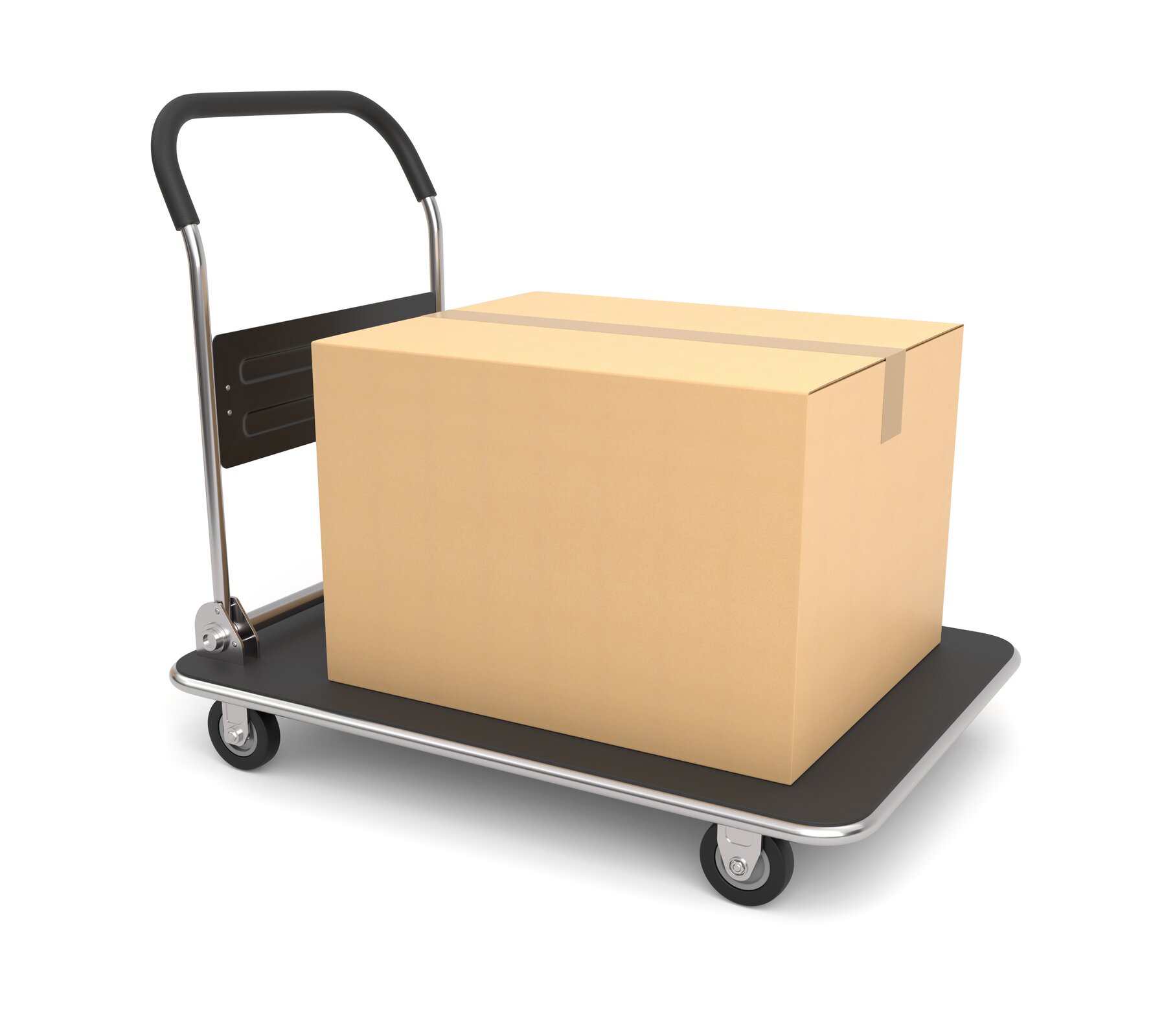 Wózek platformowy. Na konstrukcję wózka składa się platforma usytuowana na kołach. Platforma jest połączona z uchwytem umożliwiającym sterowanie wózkiem.