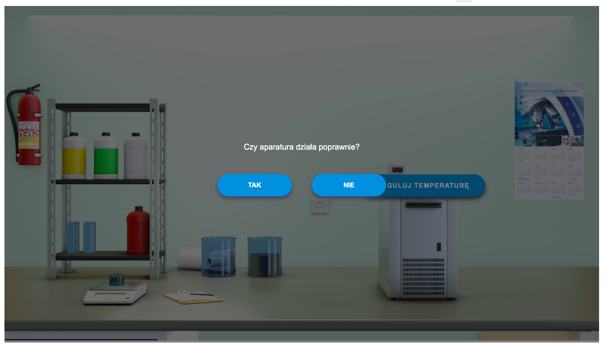 Widok wirtualnego laboratorium w trakcie wykonywania poleceń.
