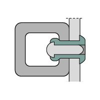 Grafika przedstawia gotowe połączenie nitem jednostronnym zrywanym.