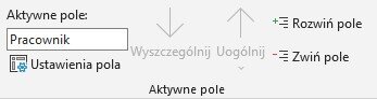 Ilustracja przedstawia otwarte okno dialogowe Aktywne pole wybrane za pomocą Analiza tabeli przestawnej. W oknie Aktywne pole wpisany jest element Pracownik.