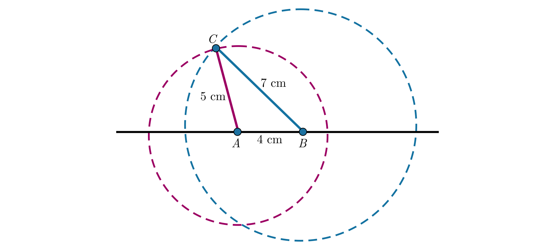 Konstrukcja trójkąta o trzech danych bokach.