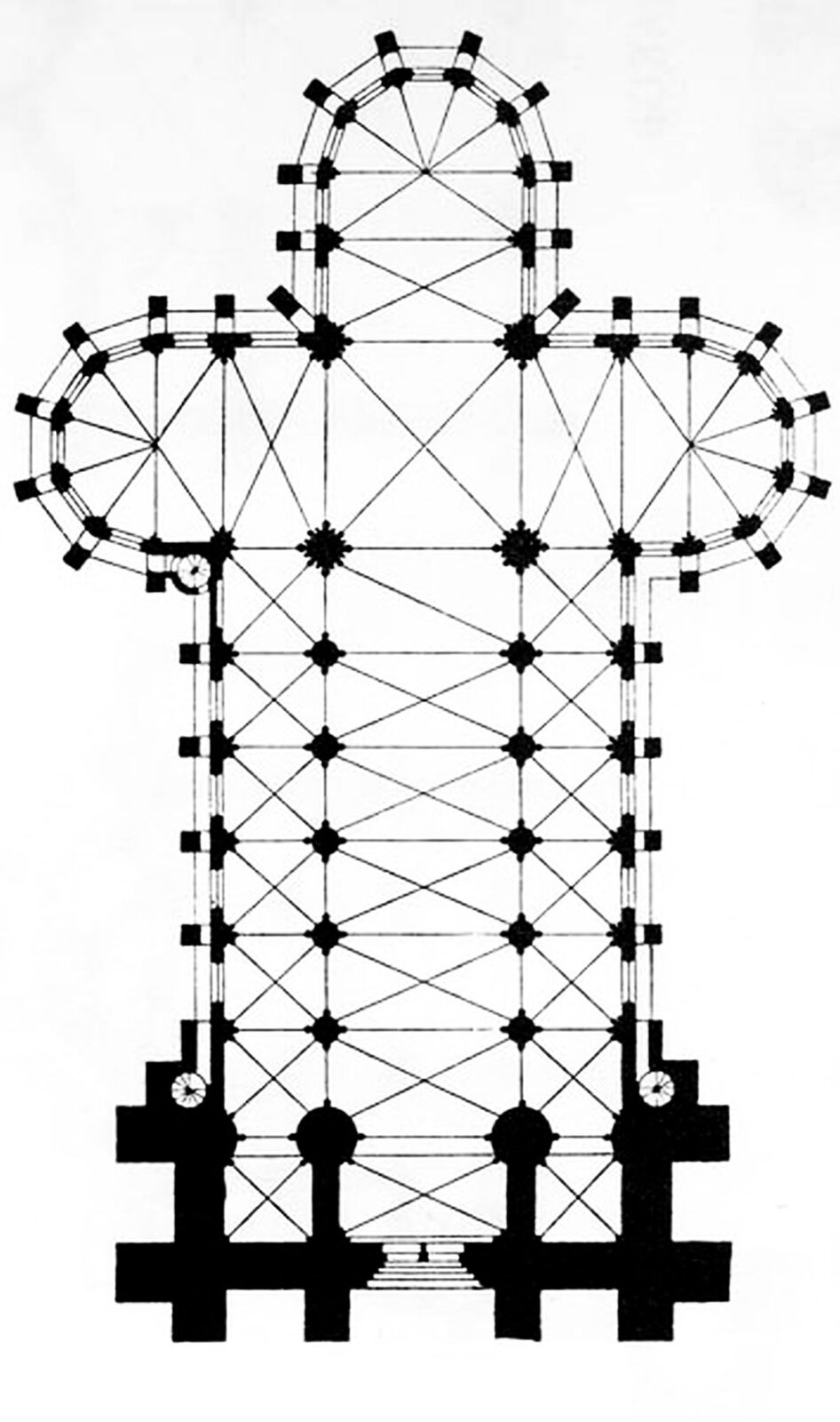 Plan kościoła św. Elżbiety w Marburgu, jest to widok z góry, plan ma kształt krzyża.