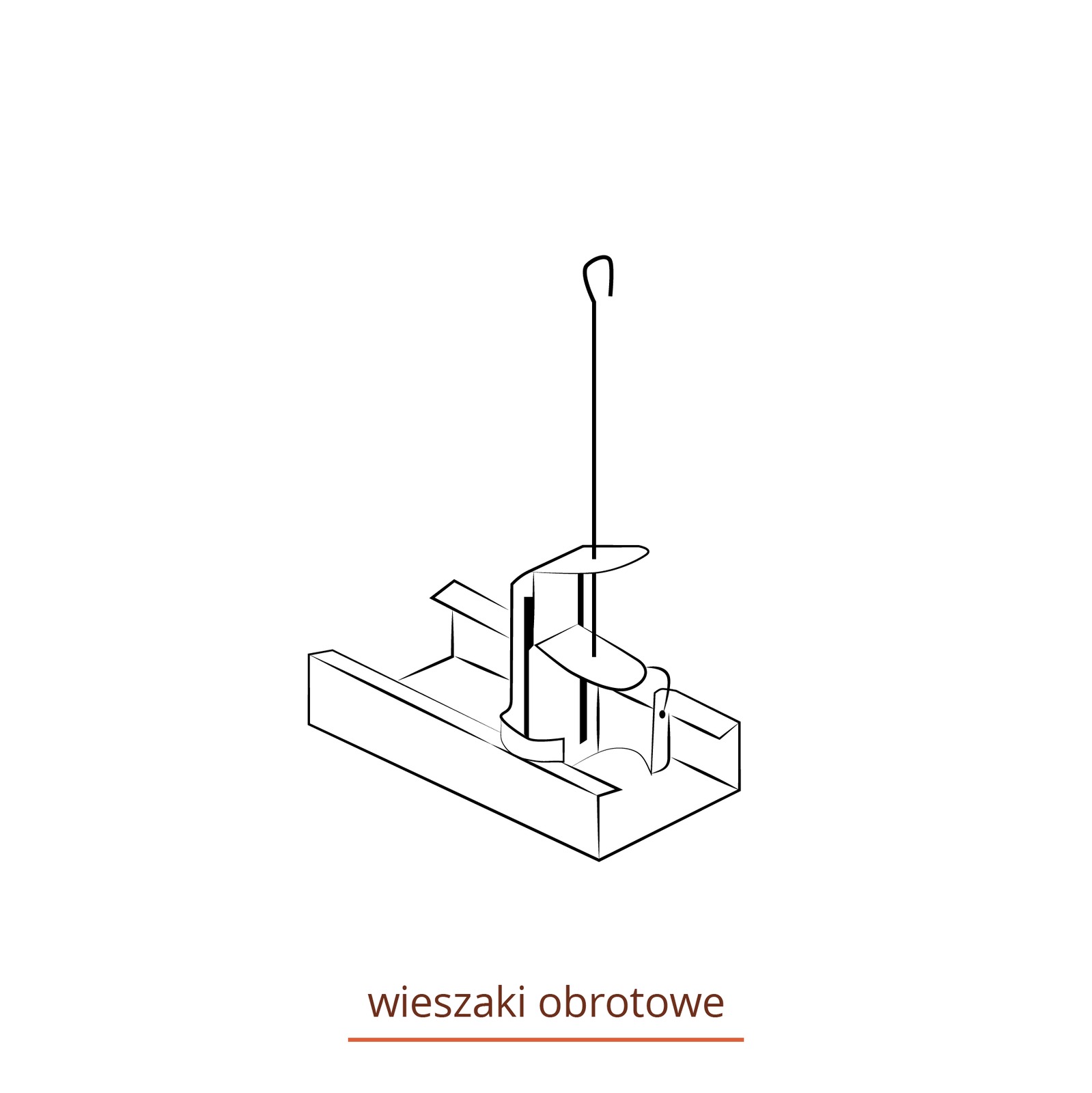 Rysunek przedstawia wieszak obrotowy zamontowany na profilu.

Opisy prezentowanych na grafikach obiektów są załączone w treści.