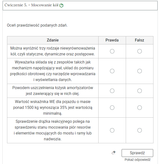 Zdjęcie przedstawia otwartą zakładkę z przykładowym zadaniem. Po prawej stronie polecenia widać zielony sześciokąt.