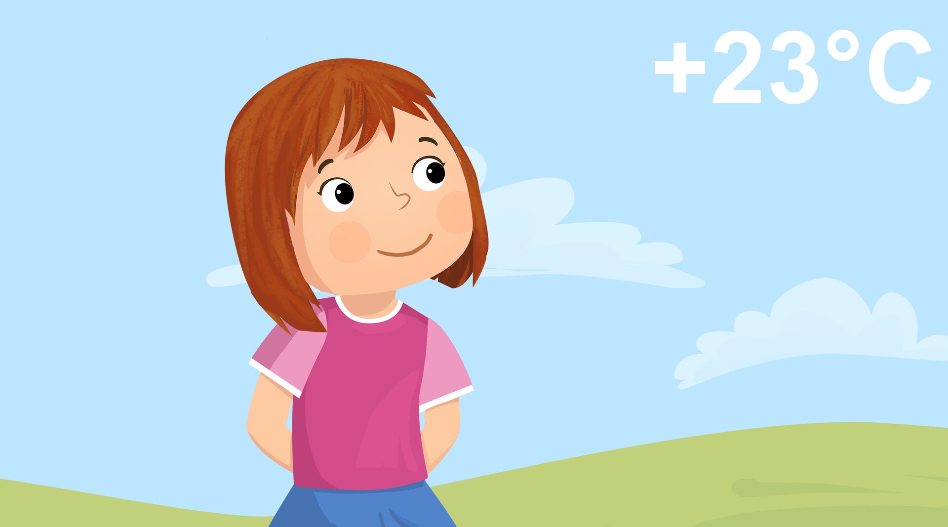 Na ilustracji znajduje się dziewczynka w letnim ubraniu.