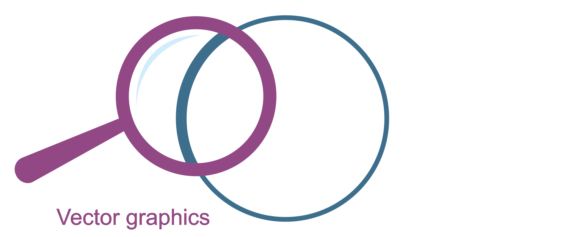 Ilustracja przedstawia okrąg. Na okręgu znajduje się lupa, która powiększa krawędź figury. Powiększona krawędź figury jest wyraźna. Pod okręgiem znajduje się podpis Vector graphics.