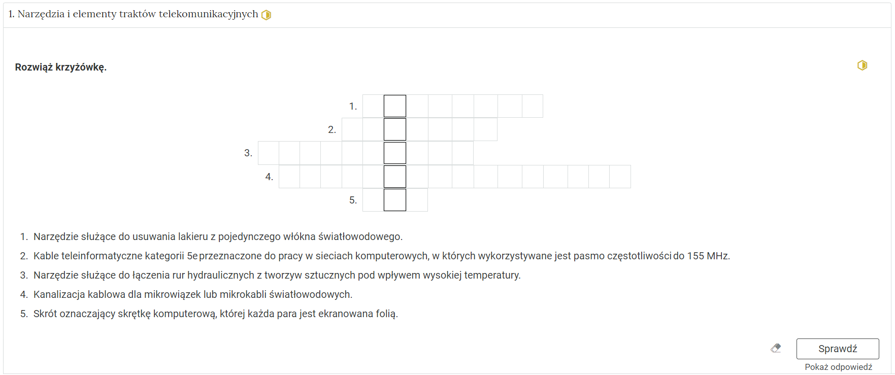 Przykładowy widok zadania – jest to krzyżówka.