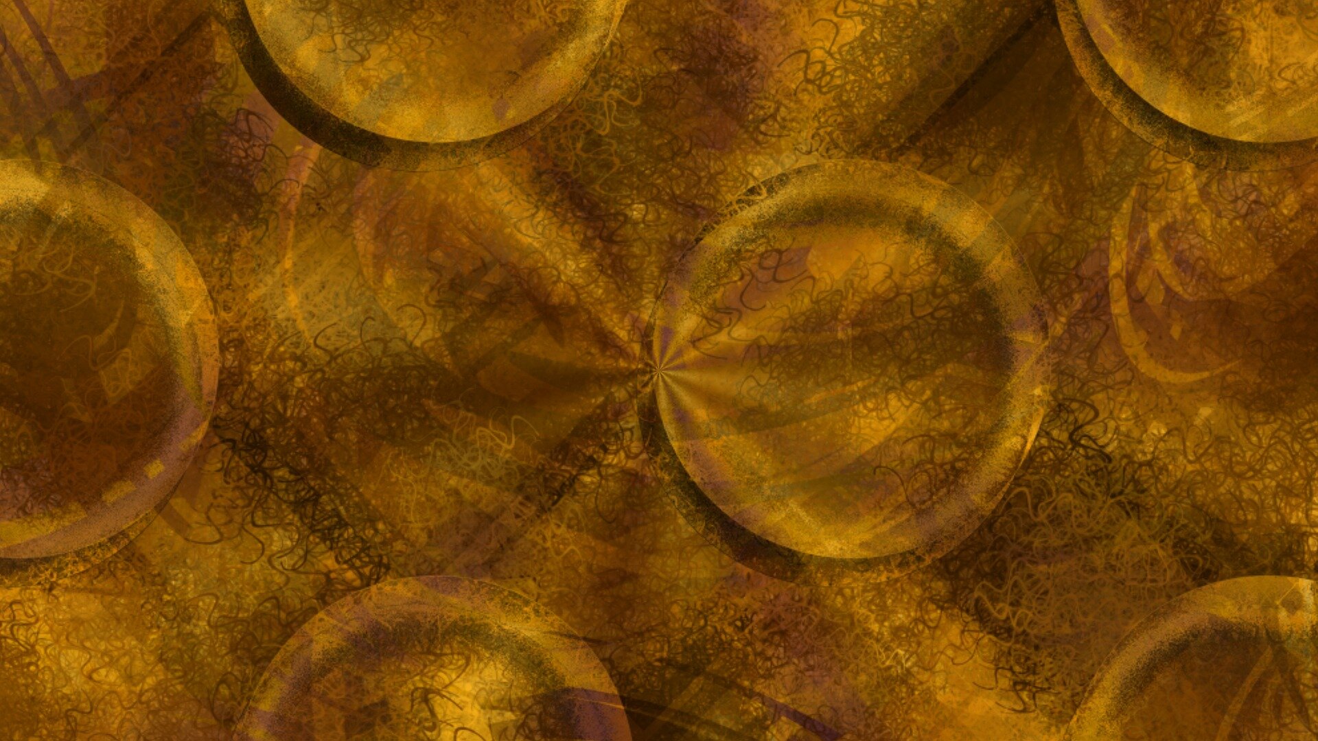 Zdjęcie przedstawia przedmiot z mosiądzu. Widoczne są kwadraty, na które nałożone są koła w kolorze złoto‑brązowo‑żółto‑czerwonawym.