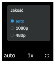 Grafika przedstawia element w oknie wyświetlanego filmu, odpowiedzialny za zmianę jakość graficznej filmu. Dostępne opcje to: auto, 1080p, 480p.