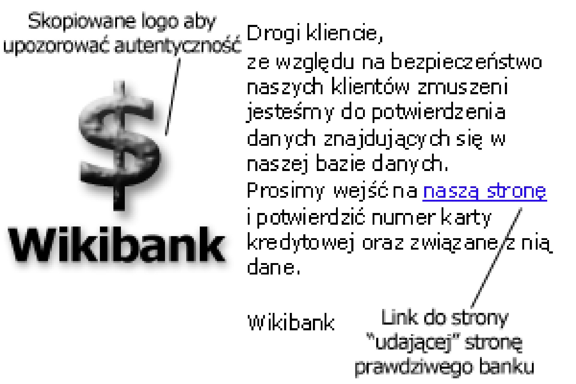 Przykład oszustw internetowych, podszywanie się pod znanych dostawców usług