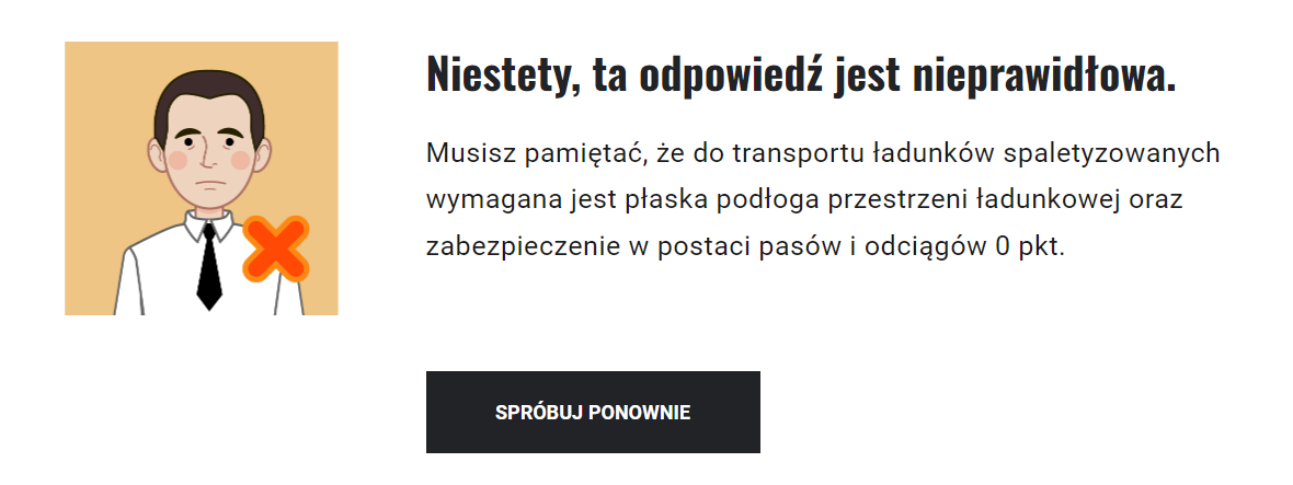 Grafika przedstawia ekran negatywnej informacji zwrotnej.