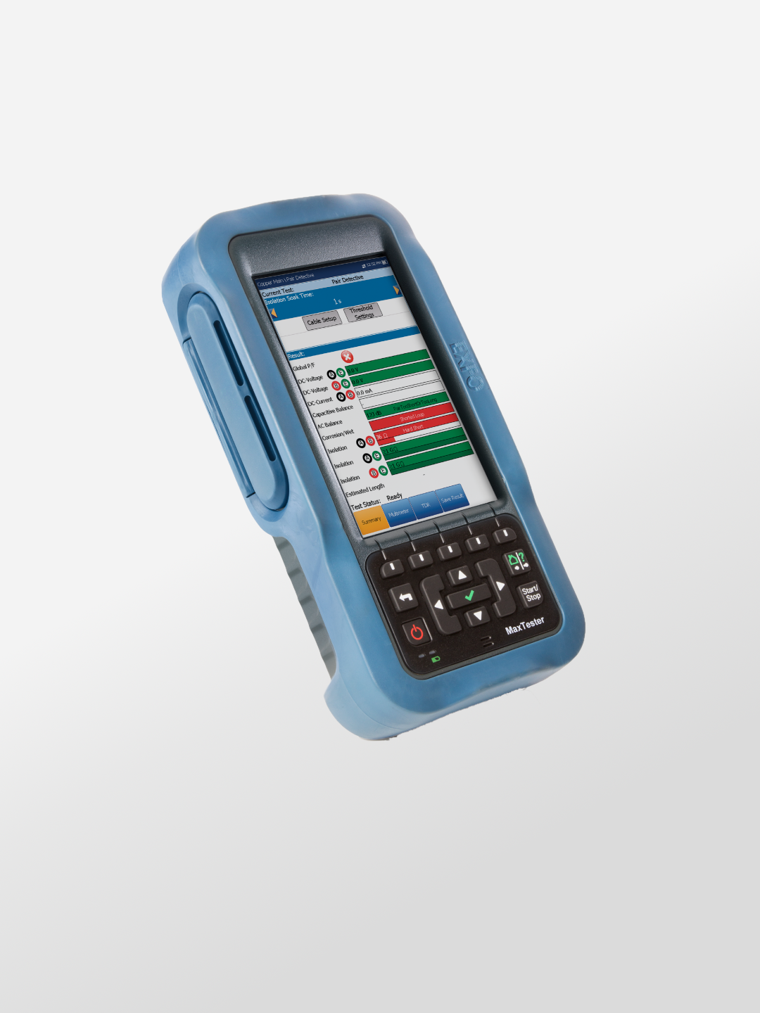 Ilustracja przedstawia przyrząd o kształcie prostopadłościanu. Na frontowej ścianie urządzenia znajduje się duży ekran oraz panel z przyciskami.