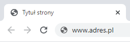 Obrazek przedstawia fragment przeglądarki internetowej z zakładką. Na zakładce znajduje się tekst: Tytuł strony. W pasku adresu wpisano: www.adres.pl. 