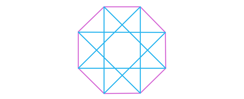 Ilustracja przedstawia ośmiokąt foremny, w który wpisany jest ośmiokąt foremny gwiaździsty.