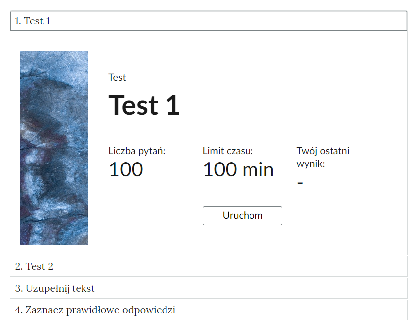 Widok na przykładowe ćwiczenie w otwartej zakładce