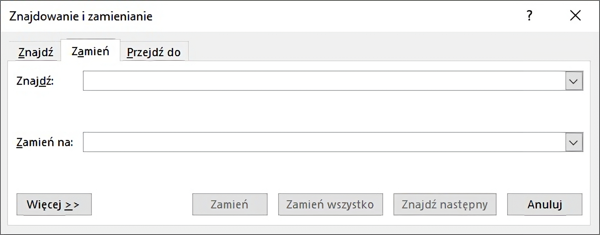 Zrzut okna prezentujący jak wygląda narzędzie znajdź i zamień w MS Word.