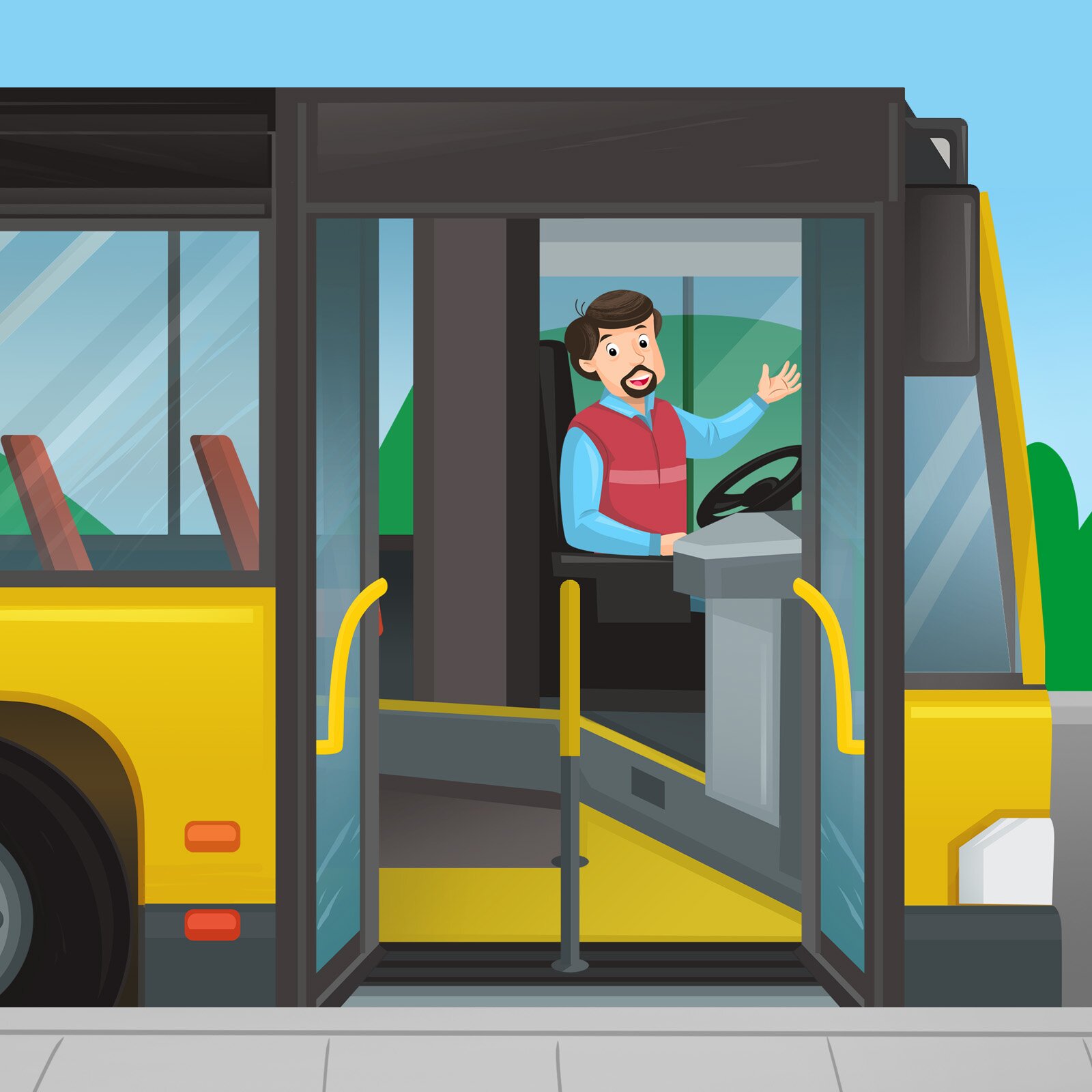 Ilustracja przedstawia kierowcę busa.