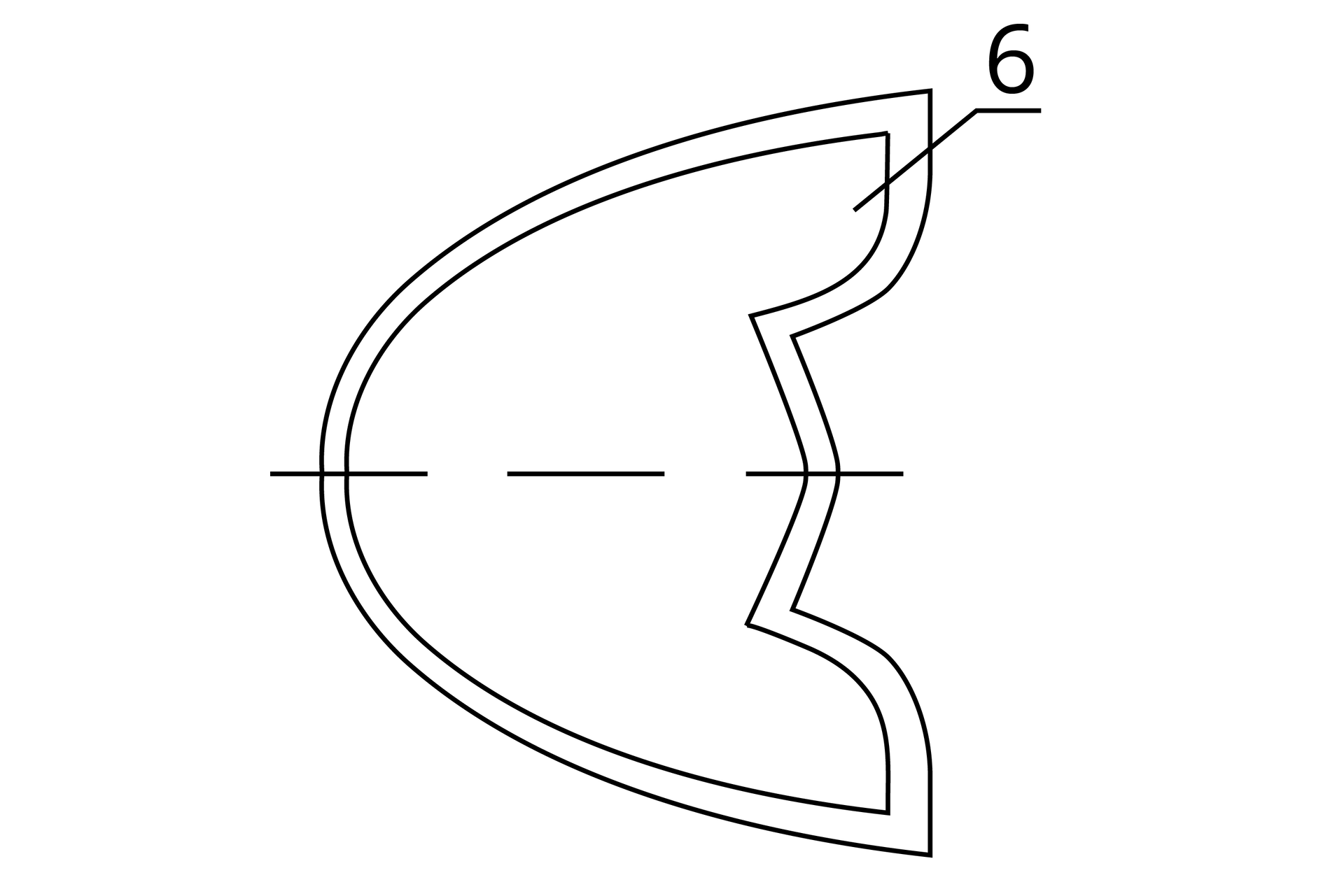 Grafika przedstawia schemat o kształcie przypominającym odwróconego bokiem tulipana. Schemat jest podzielony w połowie przerywaną poziomą linią. Od górnej części odchodzi linia opisana cyfrą 6.