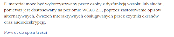 Zdjęcie przedstawia fragment tekstu, a pod nim link przekierowujący do spisu treści w przewodniku dla nauczyciela