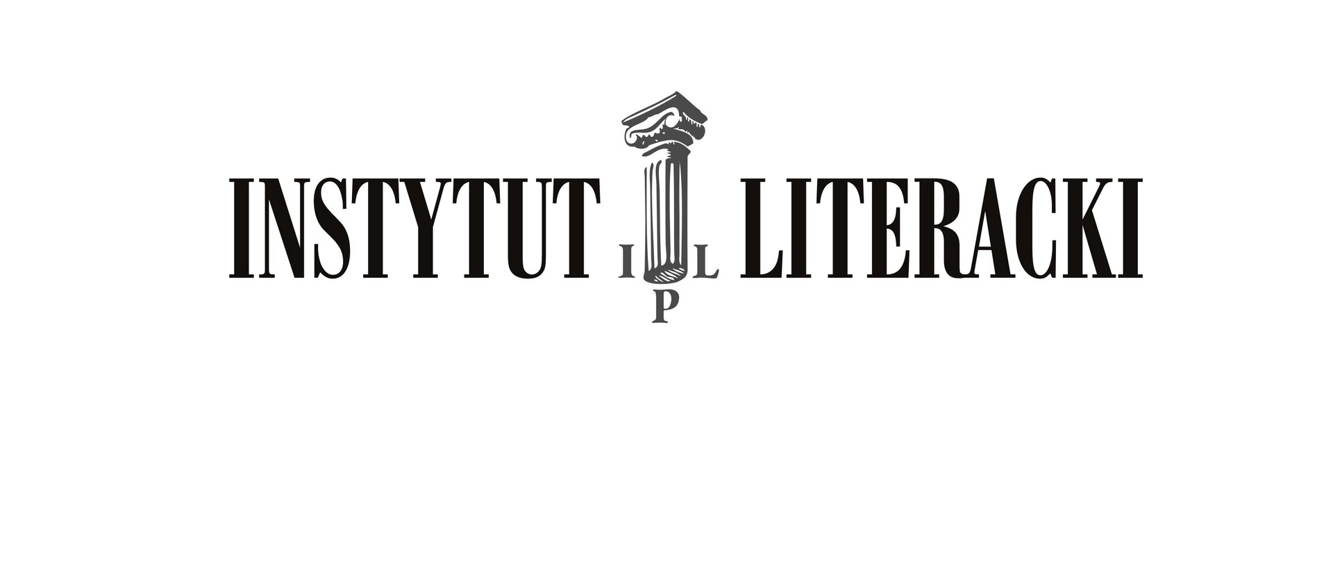 Logo z napisem Instytut Literacki. Pomiędzy słowami starożytna kolumna otoczona literami IPL.