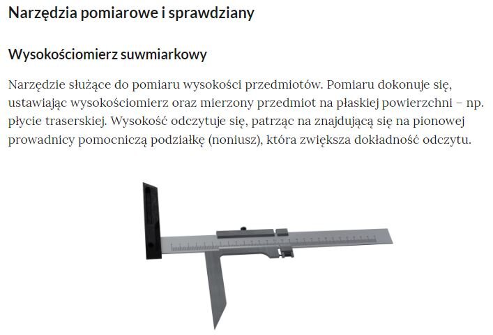 Przykładowy widok treści zakładki