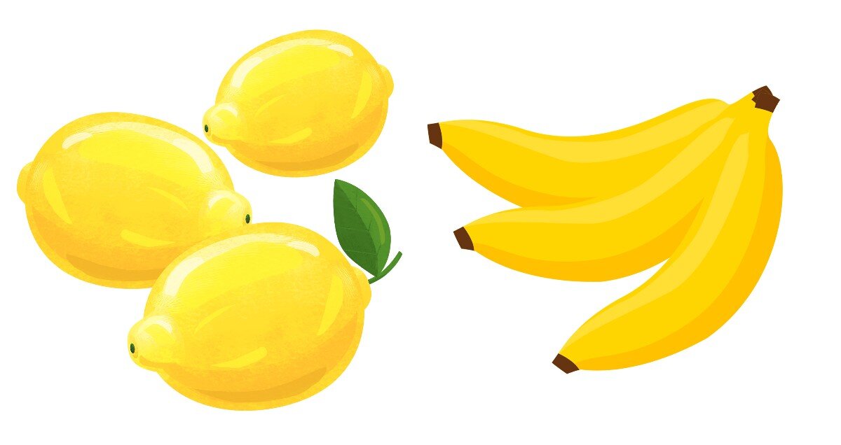 Ilustracja przedstawia banany i cytryny. 