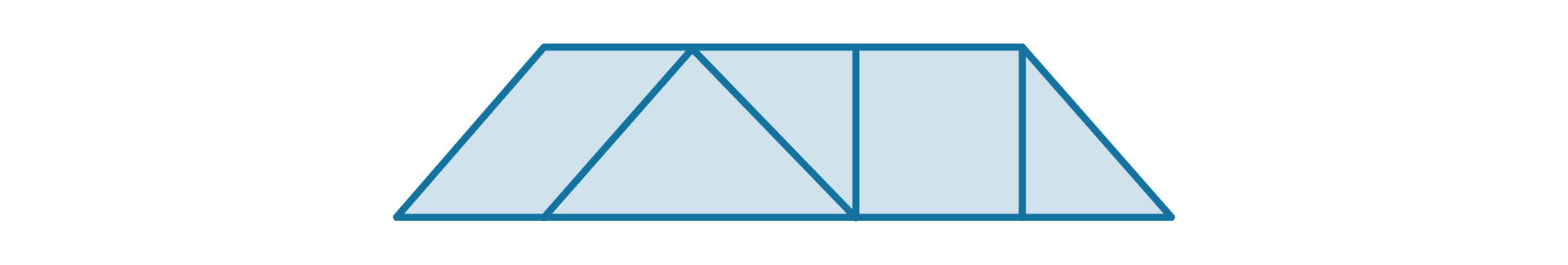 Rysunek trapezu równoramiennego składającego się z małego kwadratu. dwóch małych trójkątów prostokątnych, małego równoległoboku i średniego trójkąta prostokątnego.