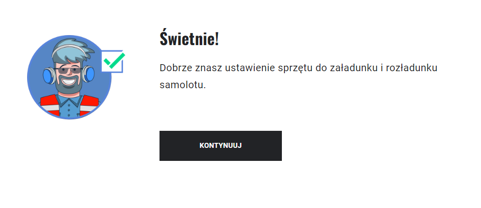 Przykładowy komunikat o poprawnej odpowiedzi w grze