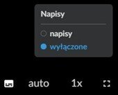 Rysunek przedstawia ikonę włączenia lub wyłączenia napisów, czyli prostokąt zawierający kreski i kropki ułożone poziomo, mające symbolizować napisy.