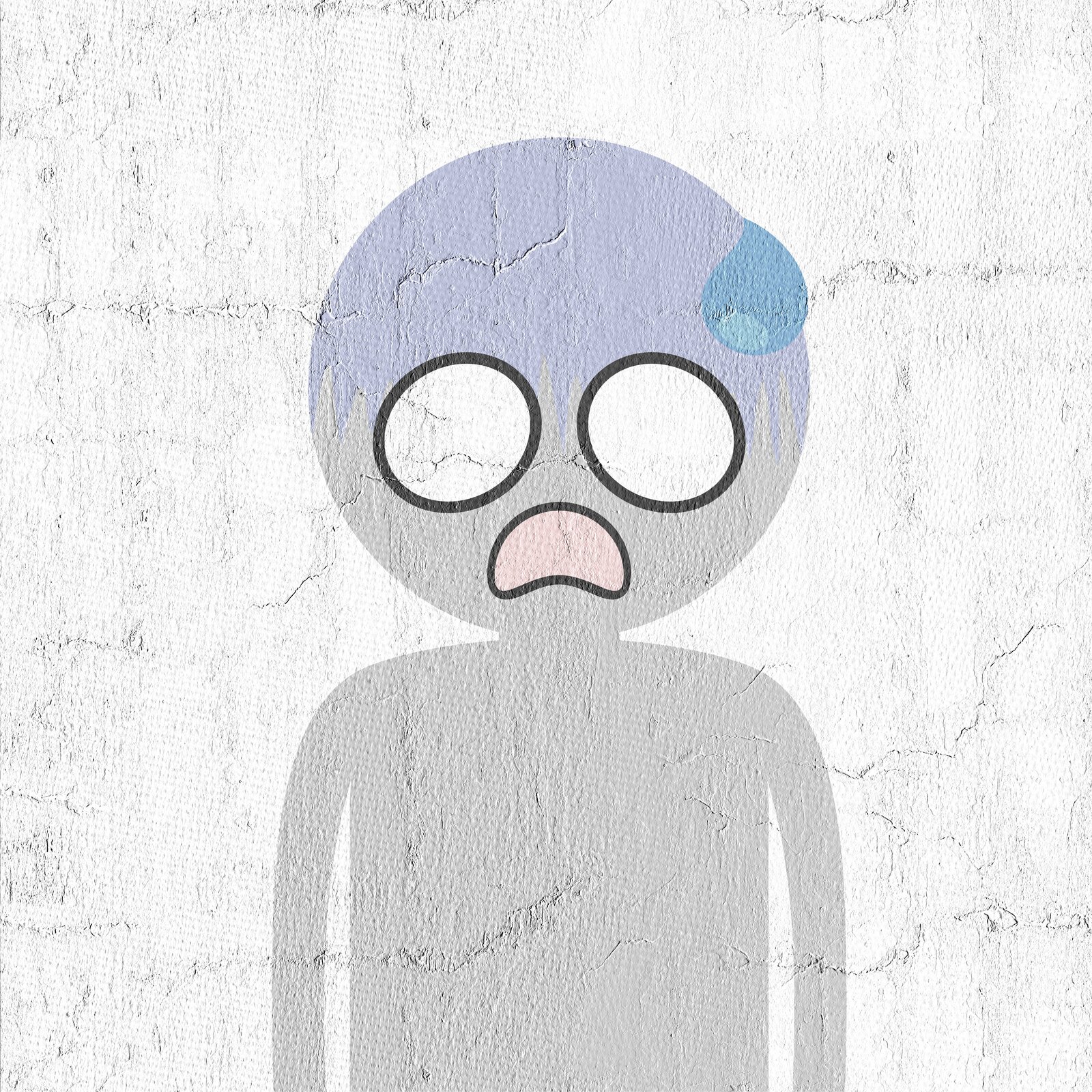 Ilustracja przedstawia przestraszoną minę.