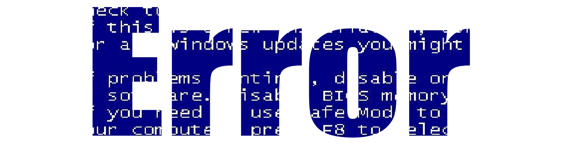 Ilustracja przedstawia napis ERROR. Wypełnienie liter stanowi tak zwany blue screen, czyli informacje o błędzie systemu Windows zapisane białą czcionką na niebieskim tle.