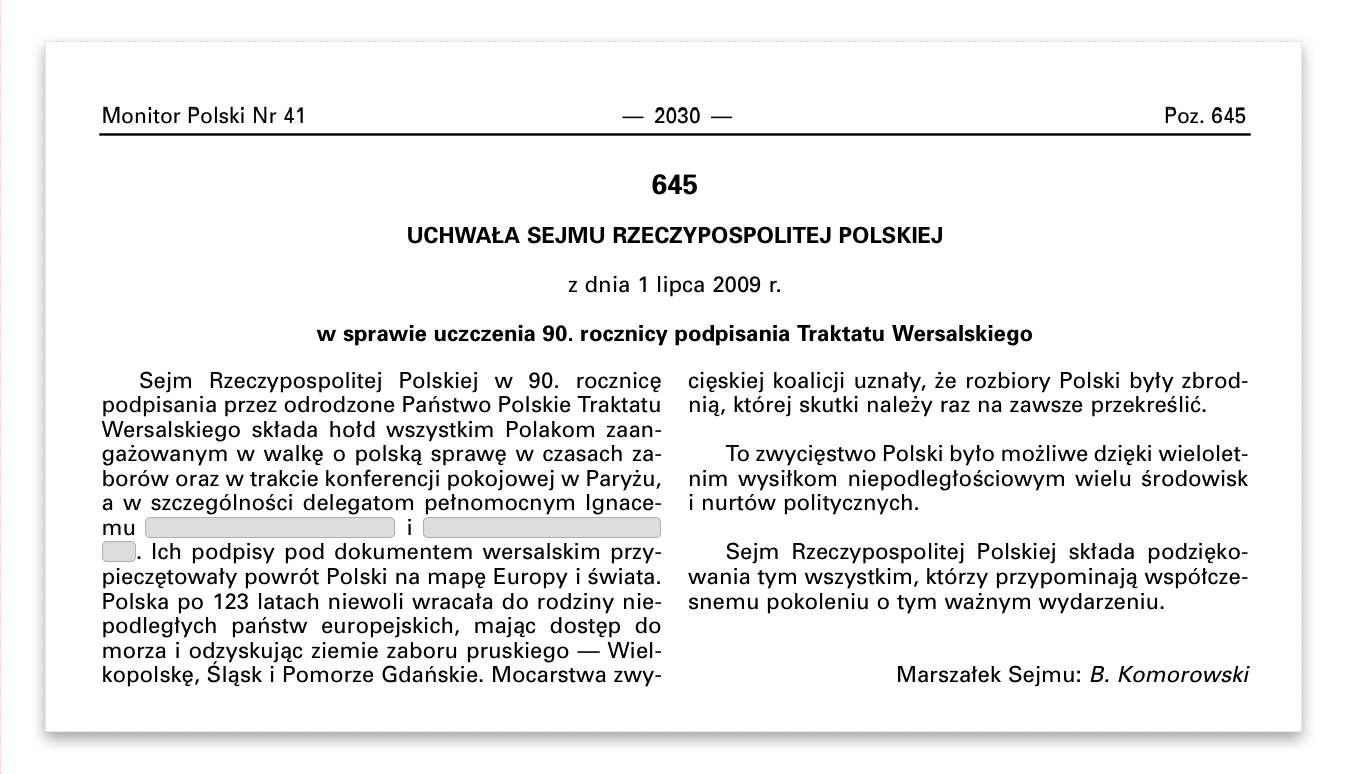 Grafika przedstawiająca fragment strony uchwał sejmu Rzeczpospolitej Polskiej.