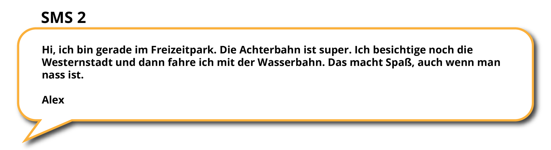 2. Ilustracja przedstawia ramkę w kształcie chmurki, typową dla treści SMS, zawierającą wiadomość tekstową. Treść dostępna w transkrypcji.  