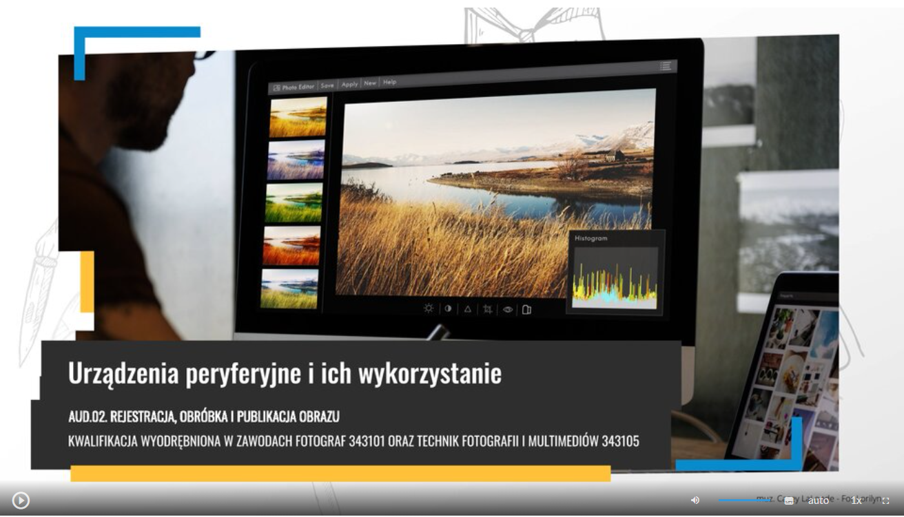 Ekran odtwarzania filmu instruktażowego ,,Urządzenia peryferyjne i ich wykorzystanie''