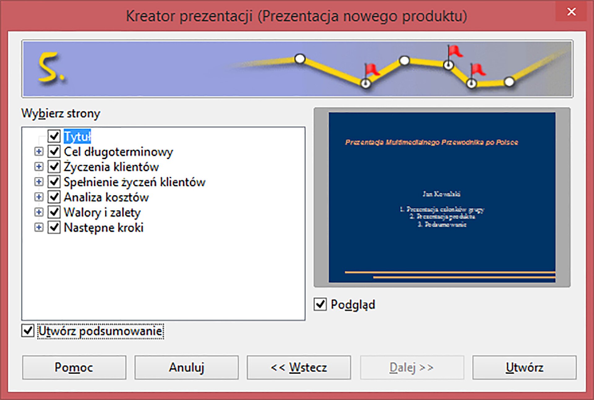 Widok okna kreatora prezentacji - strona 5