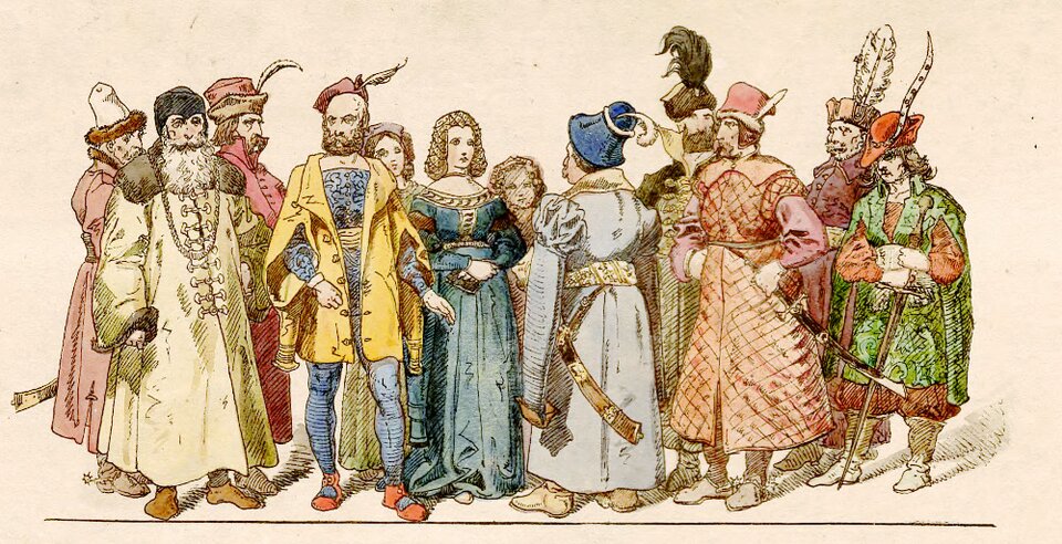 Ilustracja przedstawia grupę ludzi stojących i rozmawiających. Są wśród nich zarówno kobiety jak i mężczyźni.