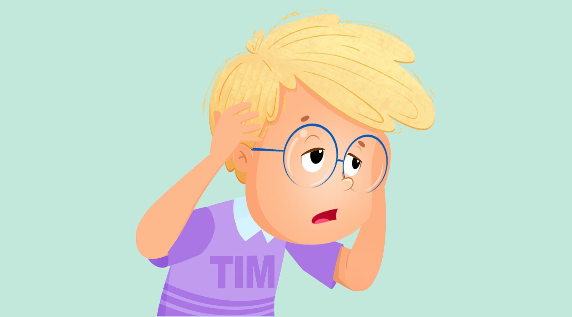 Na ilustracji znajduje się chłopiec.Trzyma się za głowę.