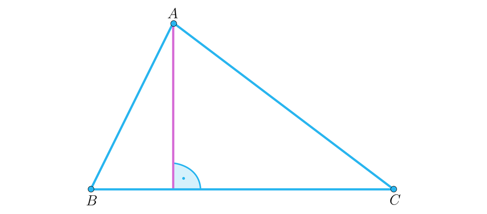 Na ilustracji przedstawiono trójkąt ostrokątny A B C. Z wierzchołka A opuszczono wysokość trójkąta do podstawy B C.