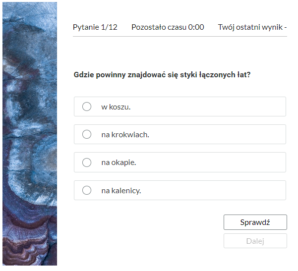 Grafika przedstawia przykładowy ekran pytania testowego.
