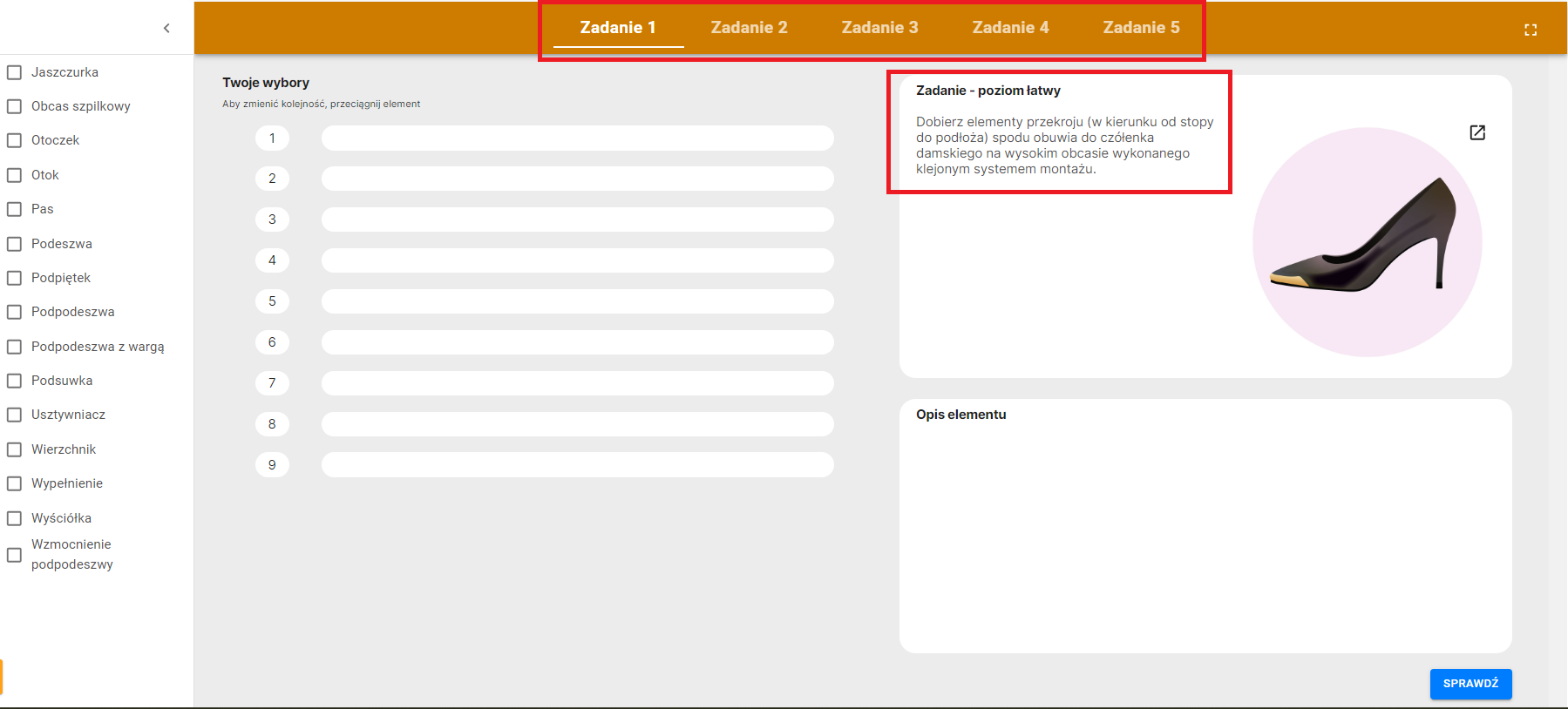 Ekran startowy programu ćwiczeniowego