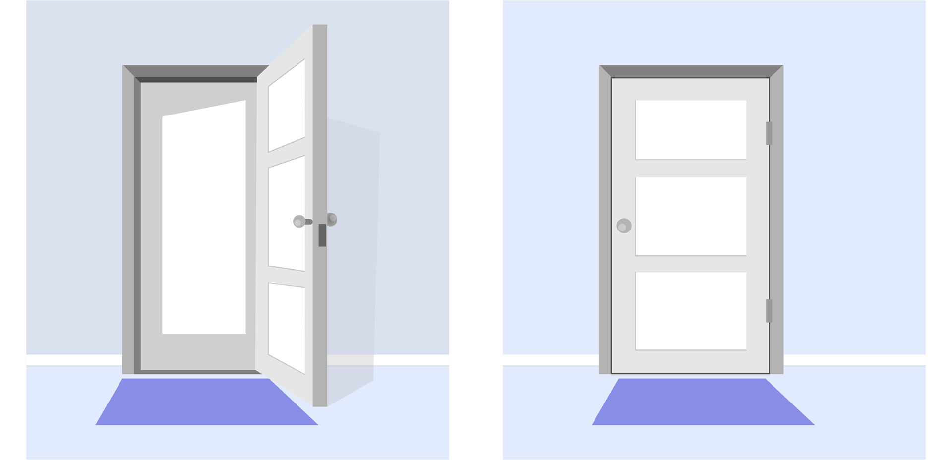 Pojawiają się dwie ilustracje, pierwsza przedstawia drzwi otwarte na oścież, druga natomiast ilustruje drzwi całkowicie zamknięte.