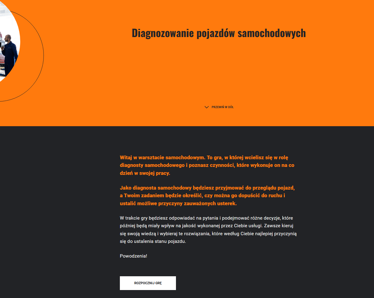 Ekran rozpoczynający grę